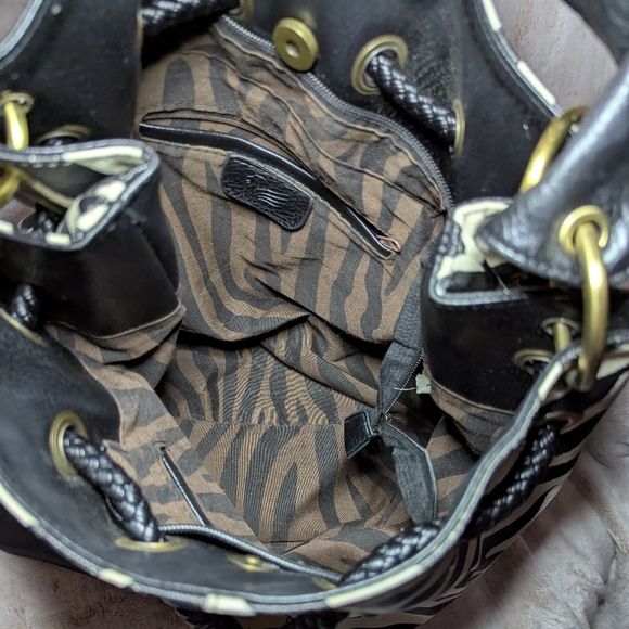 Zebra Shoulder Bag Embossed Animal Print Leather Studs Hobo Unique Handbag Boho - Picture 6 of 10